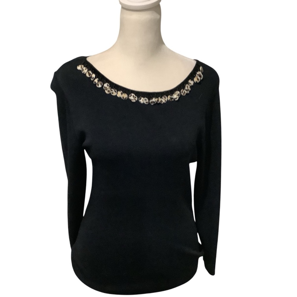 Joseph A Women’s Black Leopard Trim High End Ladies Sweater Size S WORN ONCE